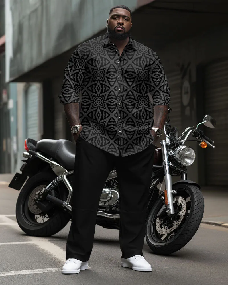 Big Men's Long Sleeve Shirt & Pants Set Geometric Casual Outfit sold by Biggmans