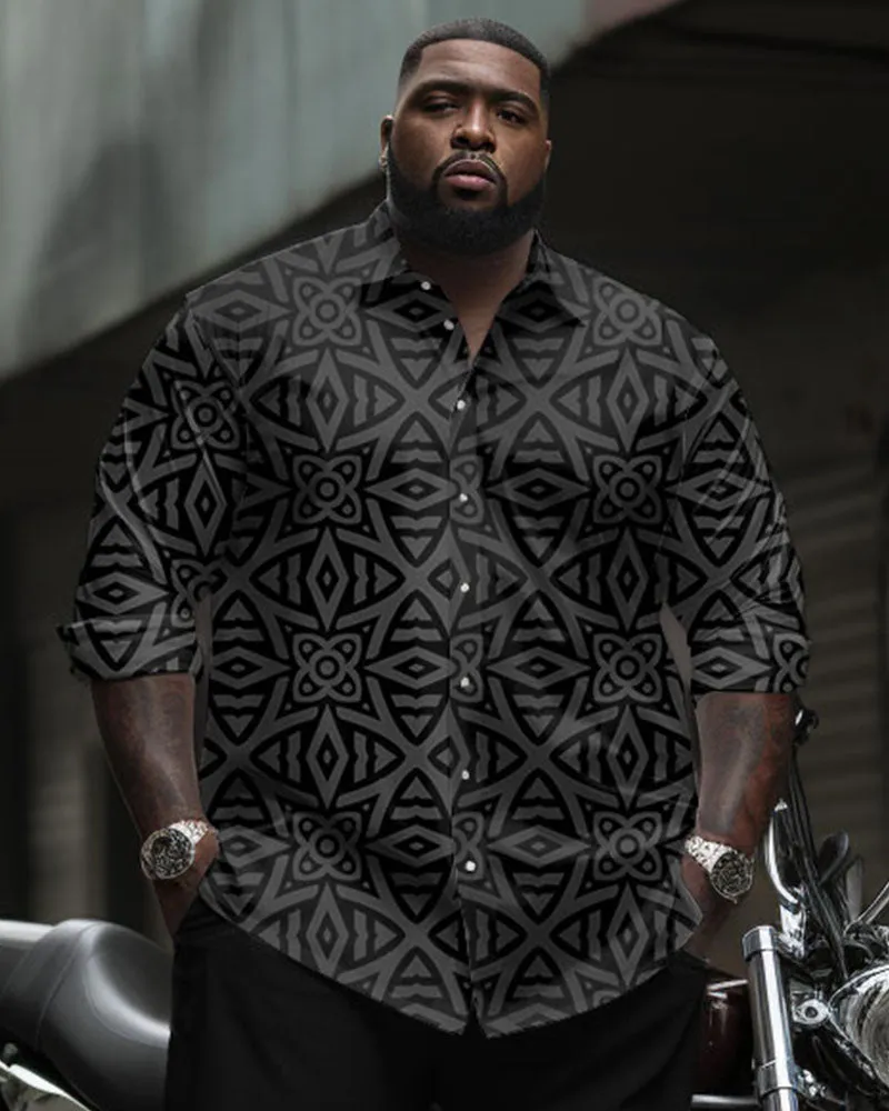 Big Men's Long Sleeve Shirt & Pants Set Geometric Casual Outfit sold by Biggmans product image thumbnail 2