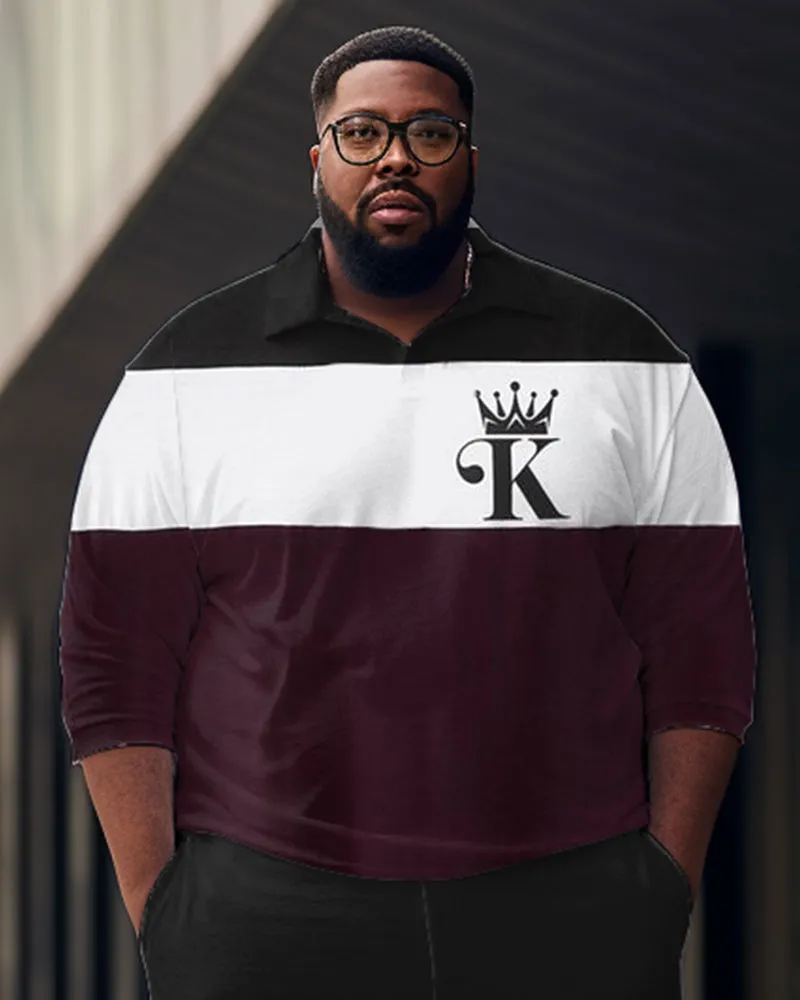 Men's Large Size Color Block King Simple Zipper Shirt And Pants Two-Piece Set sold by Biggmans product image thumbnail 2