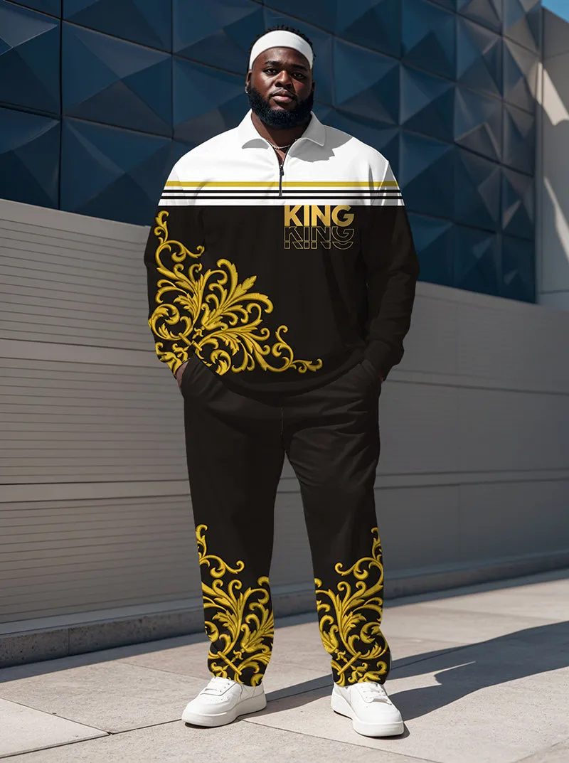 Men's Simple Luxury Pattern King Black and White Print Polo Shirt Zipper Pants Suit sold by Biggmans