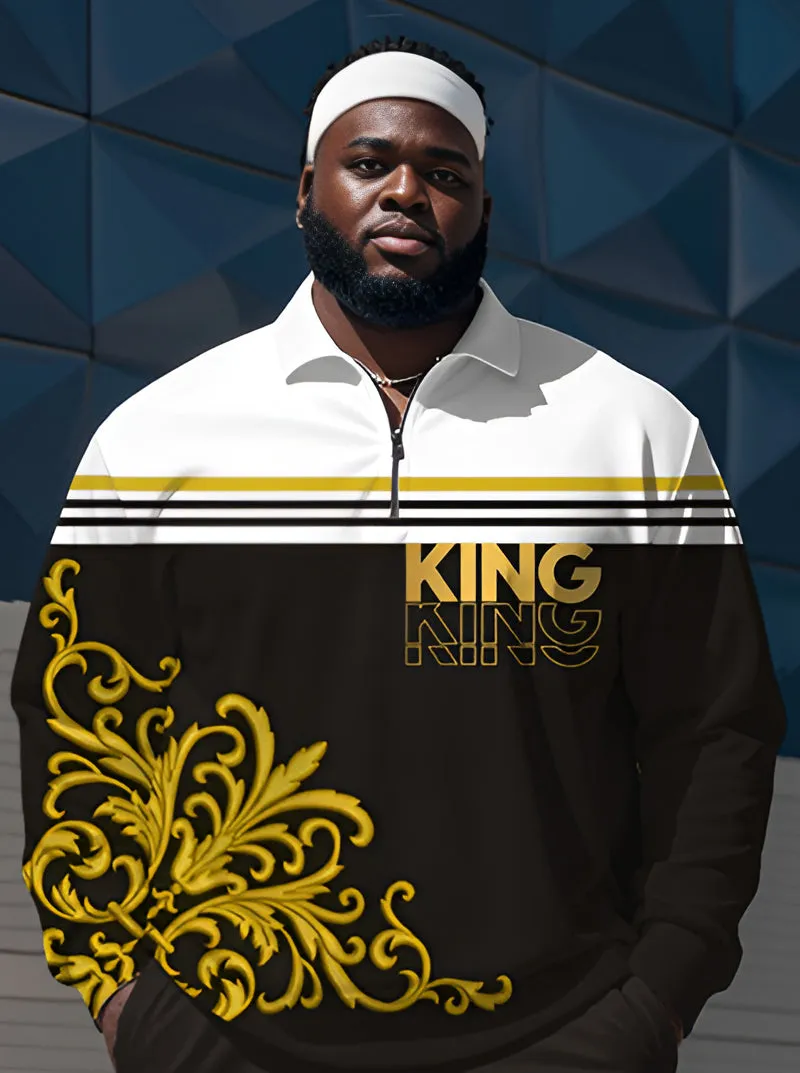 Men's Simple Luxury Pattern King Black and White Print Polo Shirt Zipper Pants Suit sold by Biggmans product image thumbnail 3