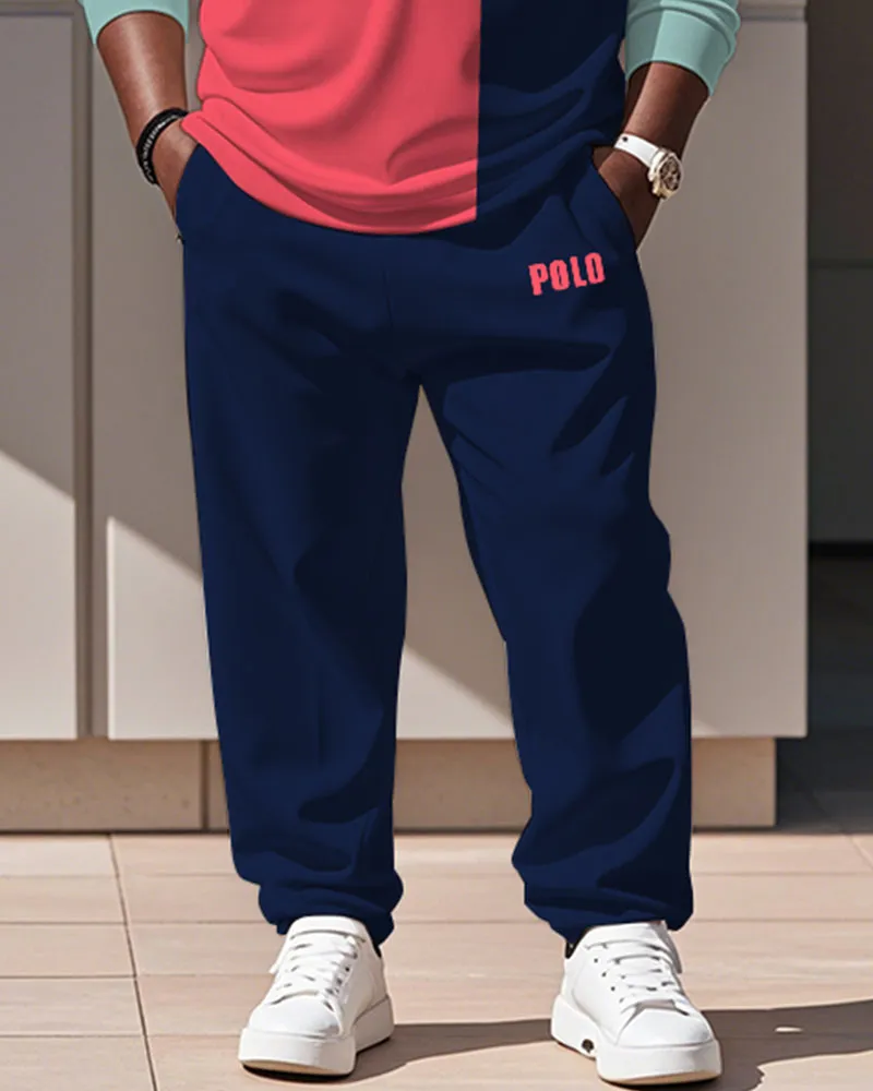 Men's Simple Colorful Colorblock Alphabet Print Polo Shirt Zipper Pants Suit sold by Biggmans product image thumbnail 3