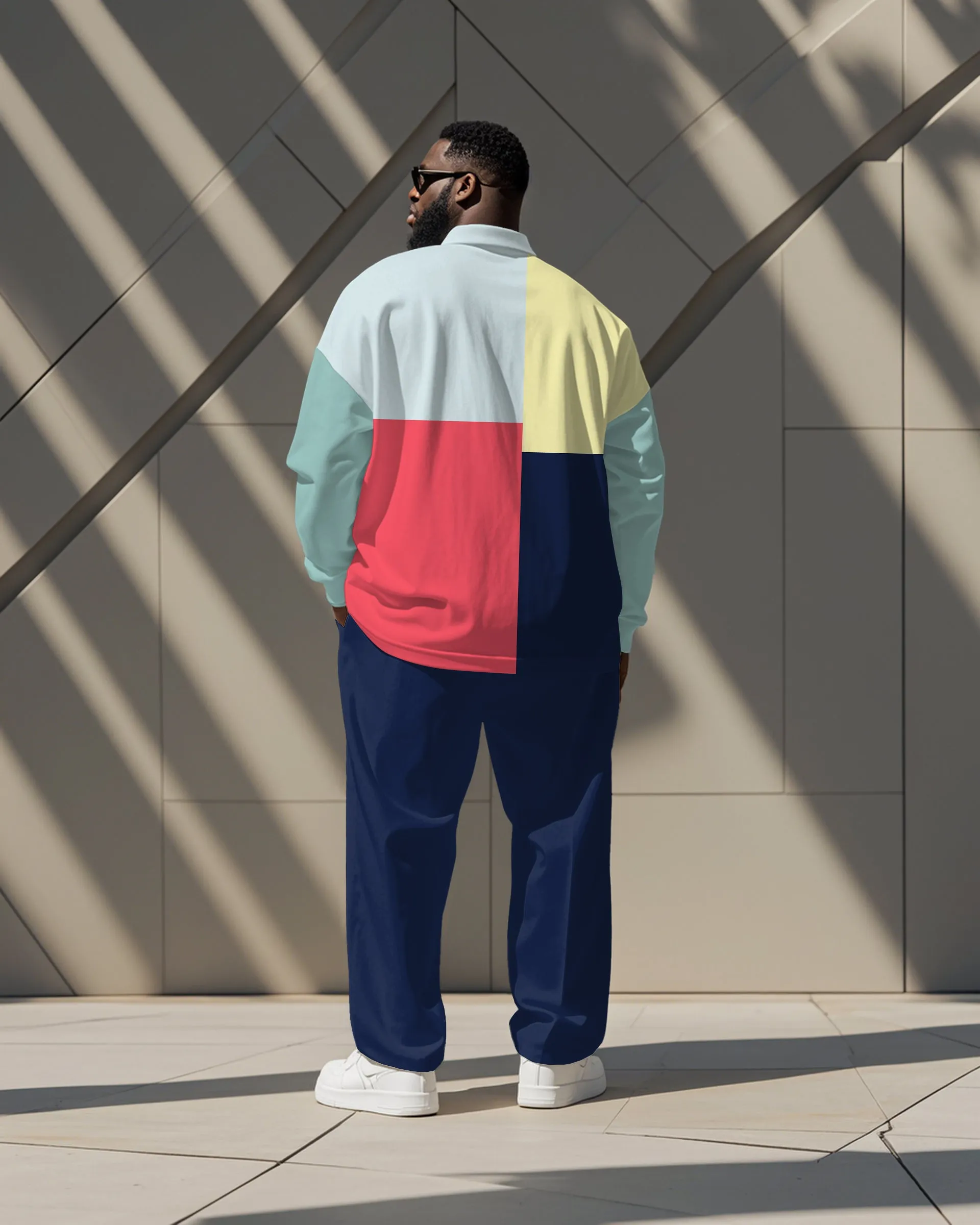 Men's Simple Colorful Colorblock Alphabet Print Polo Shirt Zipper Pants Suit sold by Biggmans product image thumbnail 4