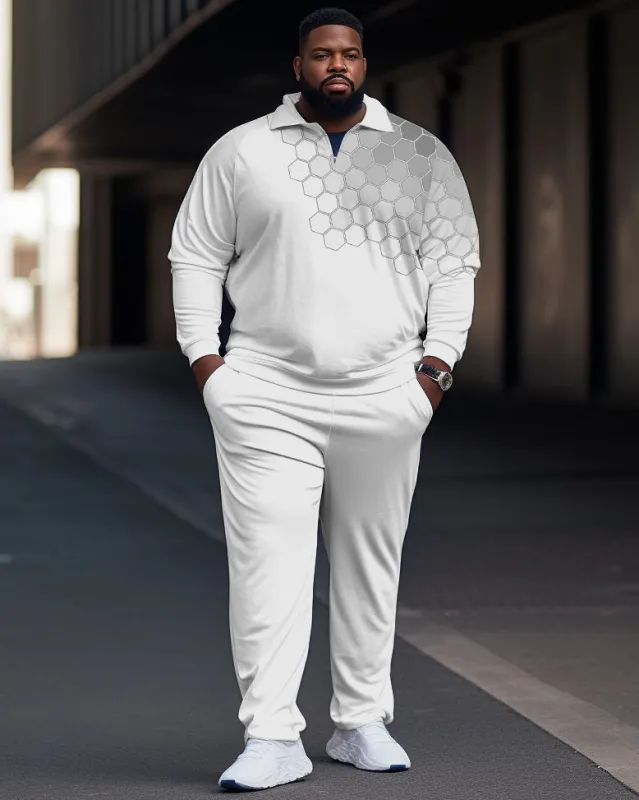 Men's Large Size Geometric Style Zip Up Polo Shirt and Trousers Set sold by Biggmans