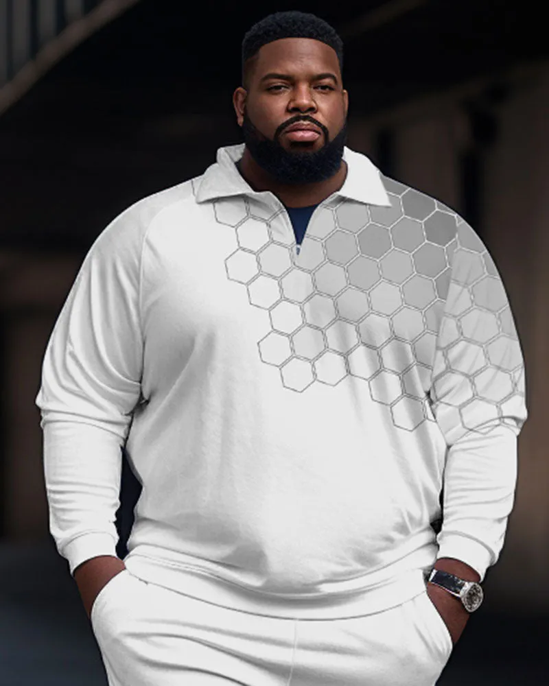 Men's Large Size Geometric Style Zip Up Polo Shirt and Trousers Set sold by Biggmans product image thumbnail 2
