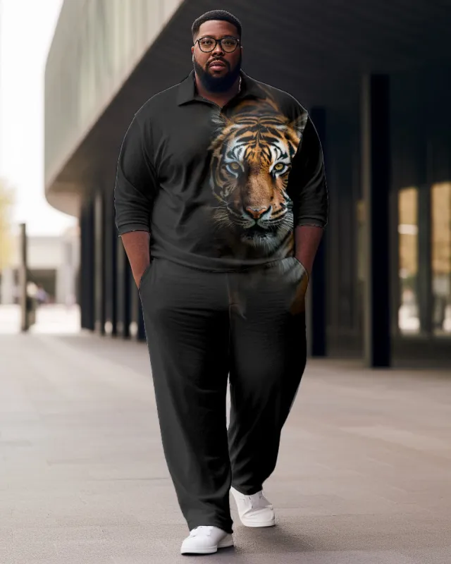 Men's Plus Size Tiger Zip Up Polo Shirt & Pants Two Piece Set sold by Biggmans