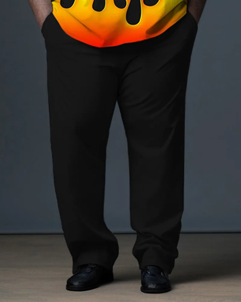 Men's Plus Size Black Flame Gradient Gentleman Business Polo Zipper Shirt and Pants Two-piece Set sold by Biggmans product image thumbnail 3