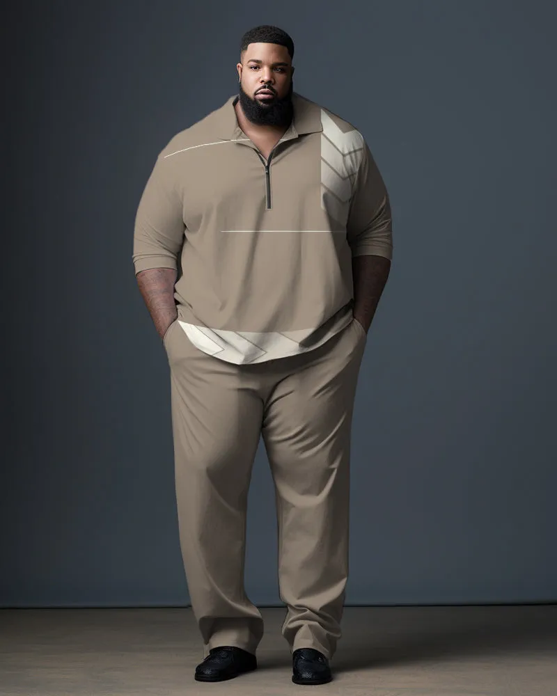 Men's Plus Size Geometric Graphic Zipper Polo Shirt and Trousers Set sold by Biggmans