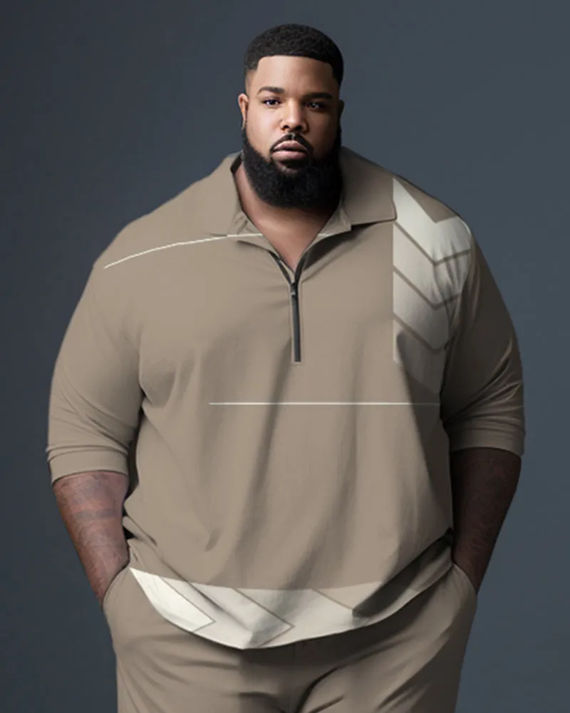 Men's Plus Size Geometric Graphic Zipper Polo Shirt and Trousers Set sold by Biggmans product image thumbnail 2