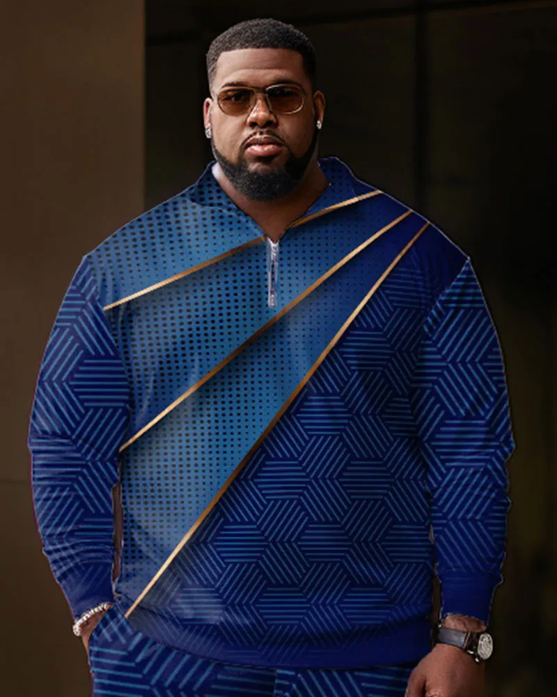 Men's Large Size Geometric Zipper Polo Shirt and Pants Two-piece Set sold by Biggmans product image thumbnail 2