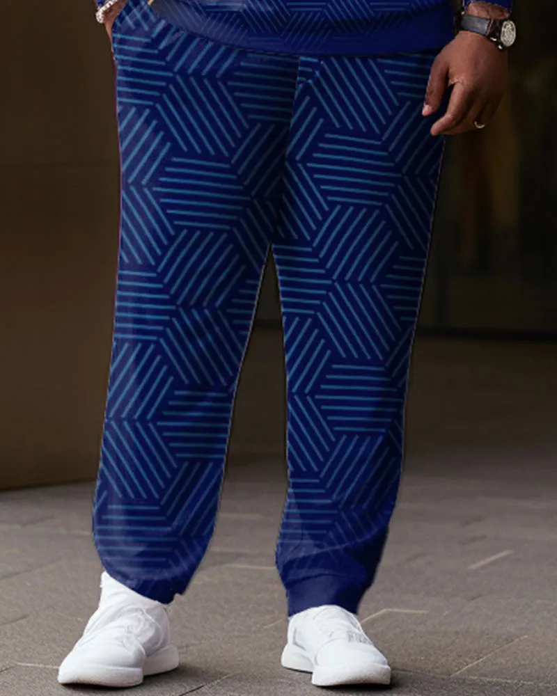 Men's Large Size Geometric Zipper Polo Shirt and Pants Two-piece Set sold by Biggmans product image thumbnail 3