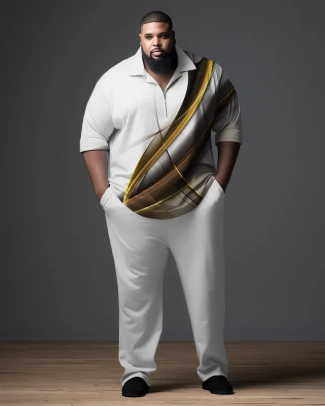 Big and Tall Men's Gradient Gentleman Zipper Polo Shirt 2-Piece Set sold by Biggmans