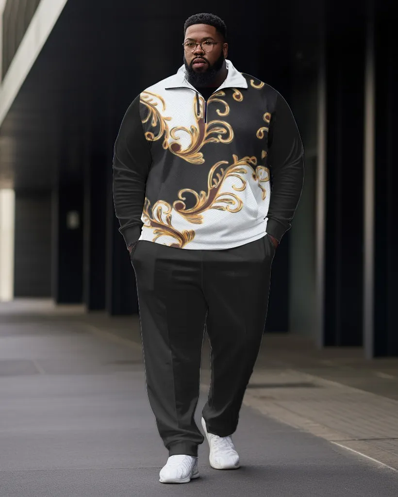 Men's Big & Tall Wavy Jacquard Graphic Zip Shirt and Pants Two-Piece Set sold by Biggmans