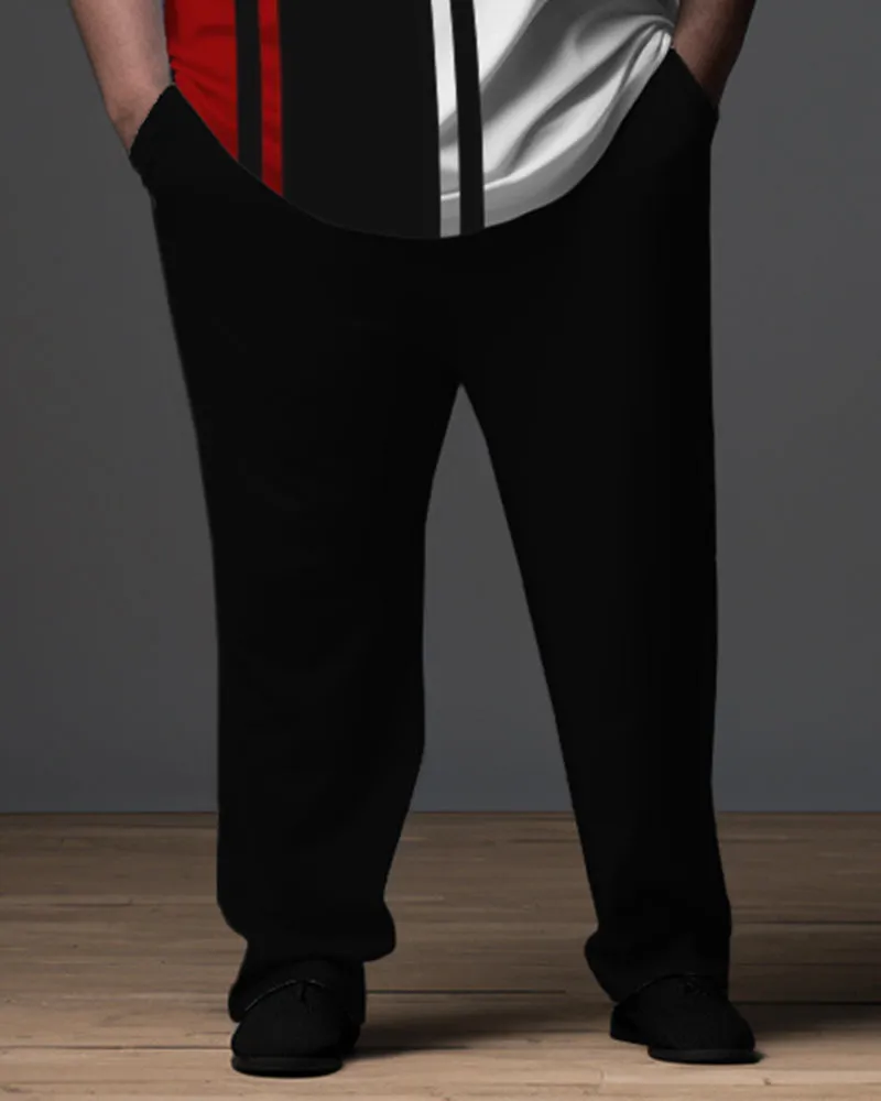 Men's Big & Tall Gentleman Striped Color Block Polo Zip Shirt and Pants Two Piece Set sold by Biggmans product image thumbnail 3