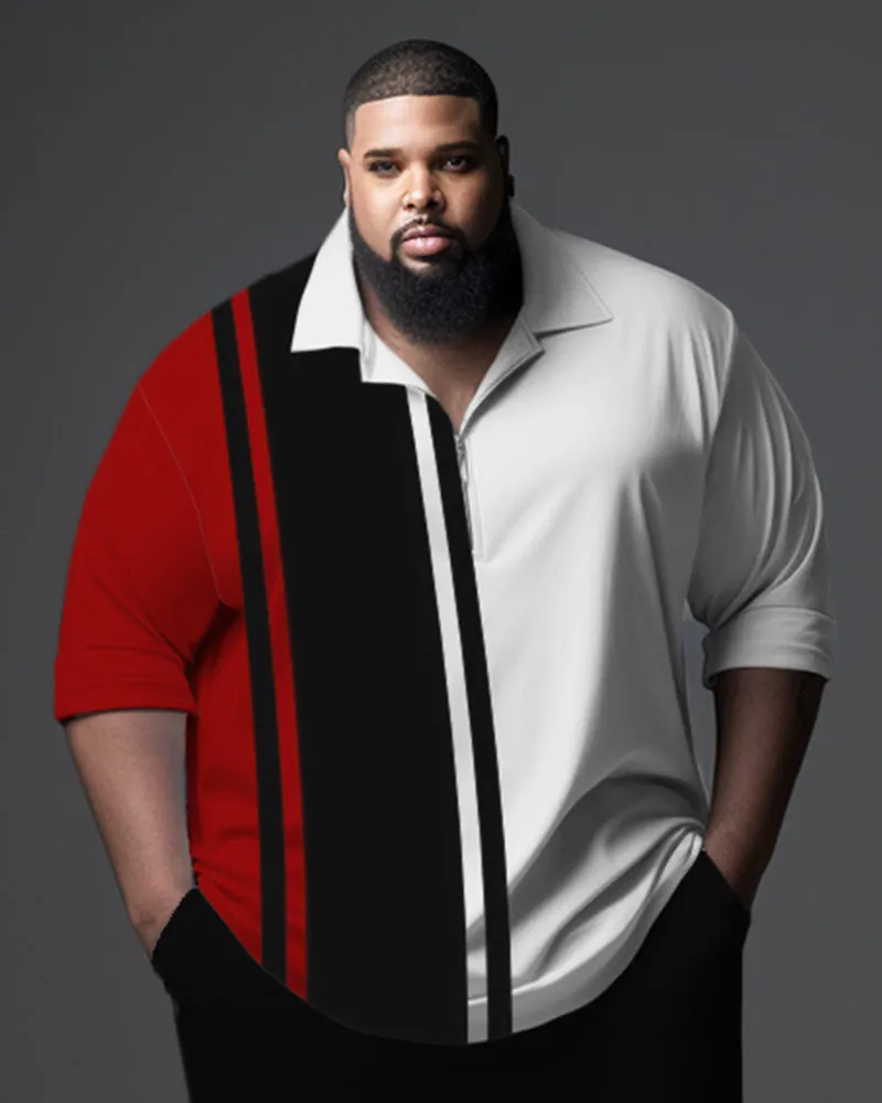 Men's Big & Tall Gentleman Striped Color Block Polo Zip Shirt and Pants Two Piece Set sold by Biggmans product image thumbnail 2