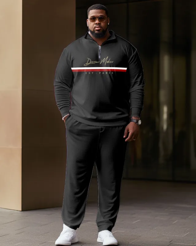 Men's Big & Tall Simple Striped Zipper Shirt And Pants Two-Piece Set sold by Biggmans