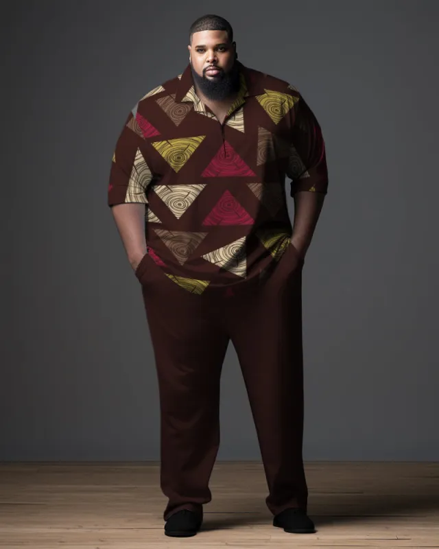 Big Men's Diamond Graphics Zipper Polo Shirt and Pants Set sold by Biggmans