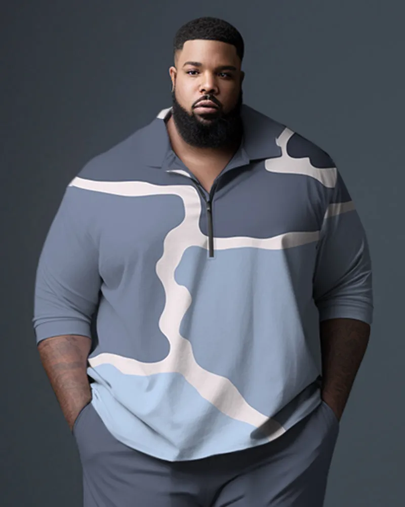 Men's Blue Big and Tall Gentleman's Camo Polo Zip Shirt and Pants Two-Piece Set sold by Biggmans product image thumbnail 2
