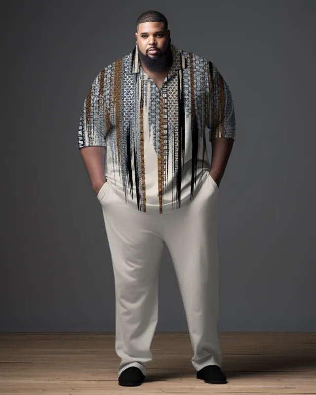 Men's Big & Tall Abstract Graphic Zip Polo Shirt & Pants 2-Piece Set sold by Biggmans