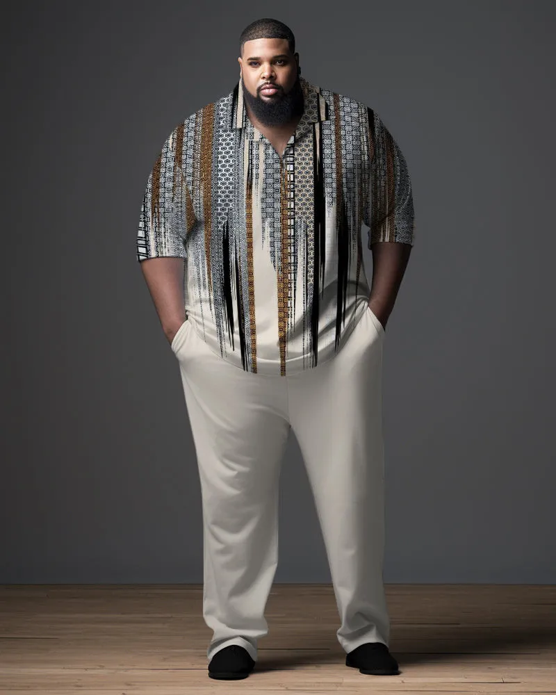 Men's Big & Tall Abstract Graphic Zip Polo Shirt & Pants 2-Piece Set sold by Biggmans