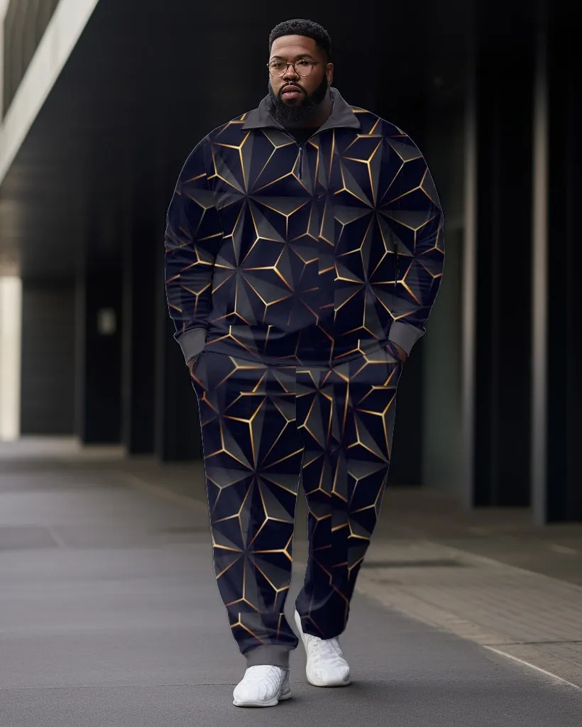Men's Big & Tall Abstract Graphic Zip Polo Shirt & Pants Two Piece Set sold by Biggmans