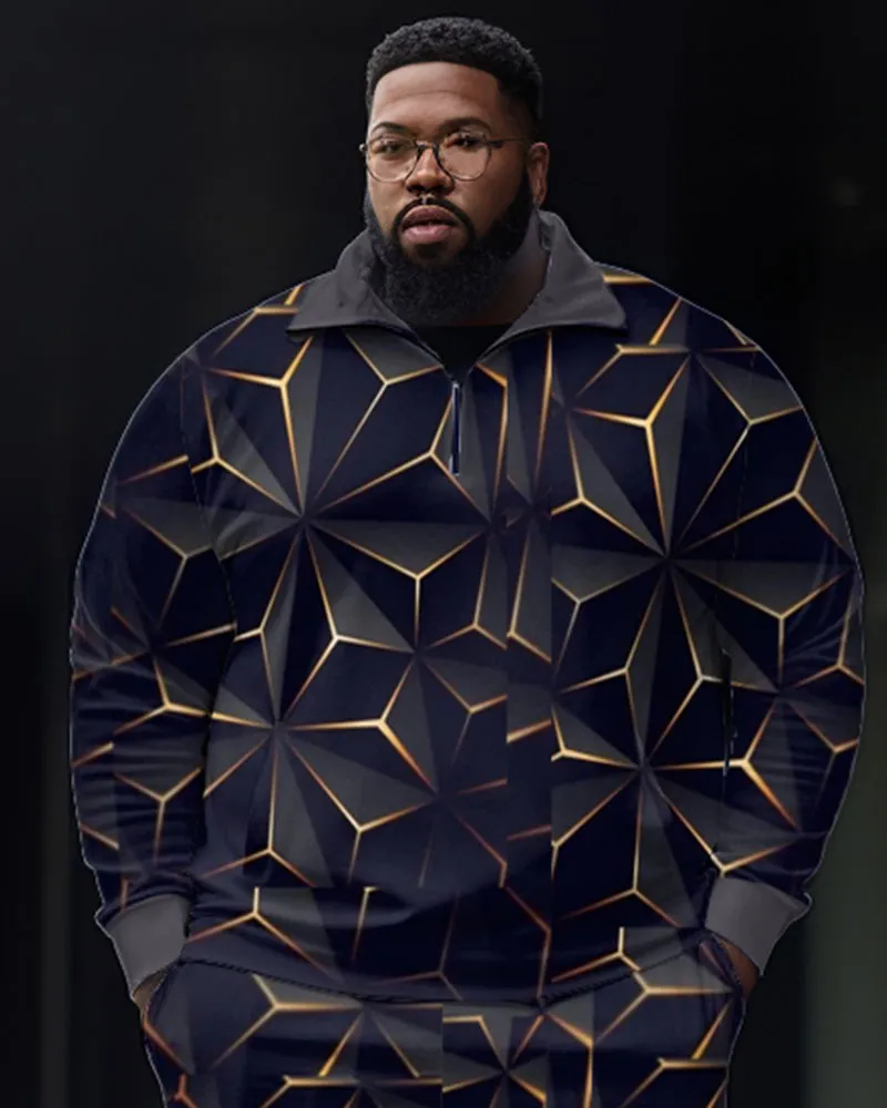 Men's Big & Tall Abstract Graphic Zip Polo Shirt & Pants Two Piece Set sold by Biggmans product image thumbnail 2