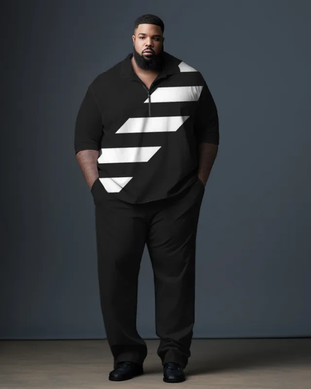 Men's Big & Tall Color Block Stripe Zip Up Polo Shirt and Pants Set sold by Biggmans