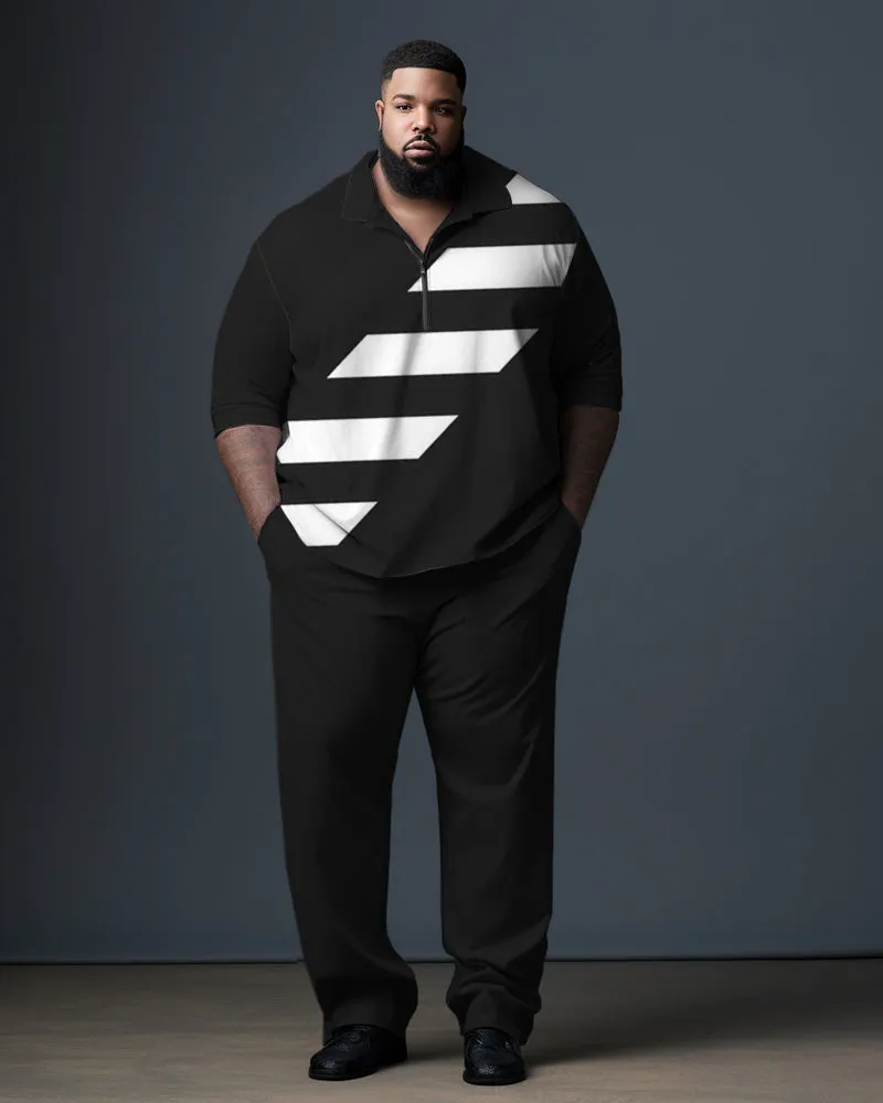Men's Big & Tall Color Block Stripe Zip Up Polo Shirt and Pants Set sold by Biggmans