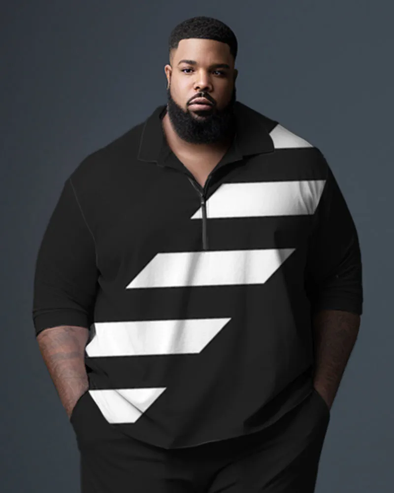 Men's Big & Tall Color Block Stripe Zip Up Polo Shirt and Pants Set sold by Biggmans product image thumbnail 2