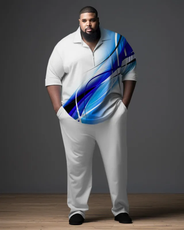 Big & Tall Men's Gradient Gentleman Polo Zip Shirt & Pants 2-Piece Set sold by Biggmans