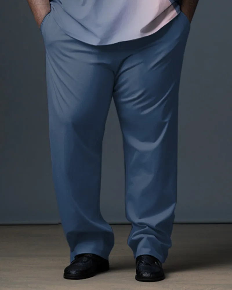 Big Men's Blue Gradient Gentleman Business Polo Zipper Shirt and Pants Two-piece Set sold by Biggmans product image thumbnail 3