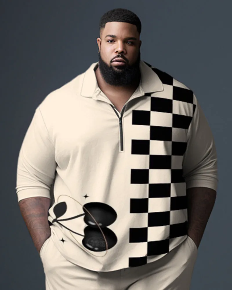 Big Guy's Cherry Checkerboard Polo Zip Shirt & Pants 2-Piece Set sold by Biggmans product image thumbnail 2