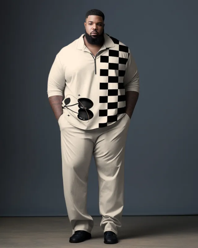 Big Guy's Cherry Checkerboard Polo Zip Shirt & Pants 2-Piece Set sold by Biggmans