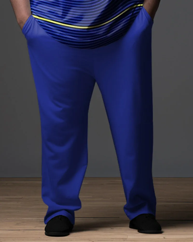 Men's Blue Men's Ombre Art Plus Size Gentleman Business Polo Zipper Shirt and Pants Two-piece Set sold by Biggmans product image thumbnail 3