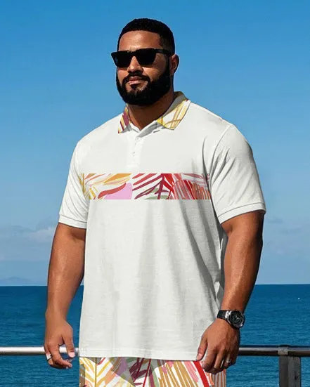 Men's Big Size Hawaii Style Palm Leaf Stripe Printed Daily Casual Short Sleeve Polo Shirt Shorts Set sold by Biggmans product image thumbnail 2