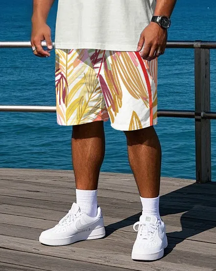 Men's Big Size Hawaii Style Palm Leaf Stripe Printed Daily Casual Short Sleeve Polo Shirt Shorts Set sold by Biggmans product image thumbnail 3