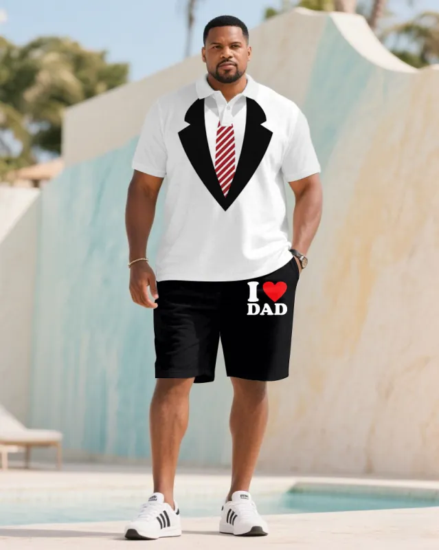 Men's Plus Size Gift For Father Commemorative Short Sleeve POLO Shirt Shorts Suit sold by Biggmans