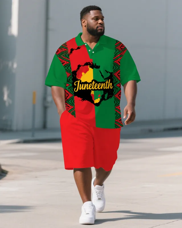 Men's Big & Tall Map Style Juneteenth Theme Festival Short Sleeve Polo Shirt Shorts Suit sold by Biggmans
