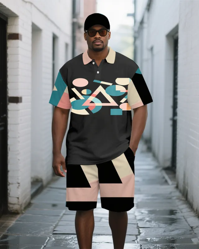 Men's Classic Geometric Printed Casual Big and Tall Short-Sleeve Polo Shirt & Shorts Set sold by Biggmans
