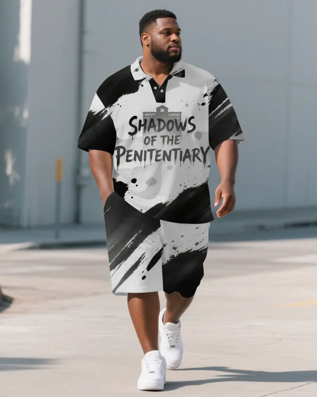Men's Penitentiary Shadow Graffiti Lettering Short Big and Tall Sleeve Polo Shirt Shorts Set sold by Biggmans