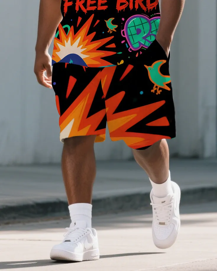 Big Men's Cartoon Letter Graffiti PRISON Theme Short Sleeve Polo Shirt Shorts Casual Set sold by Biggmans product image thumbnail 3