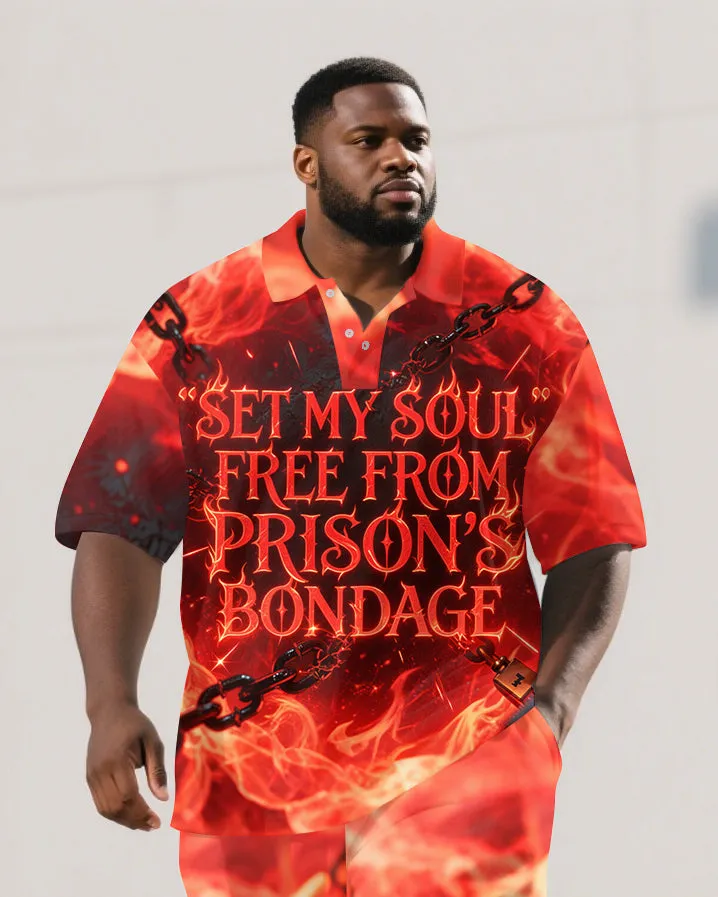 Men's Big and Tall Fire Letter PRISON Theme Printed Outdoor Short Sleeve Polo Shirt Shorts Set sold by Biggmans product image thumbnail 2