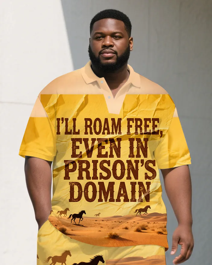 Men's Casual Horse in Desert PRISON Lettering Relaxed Short-Sleeve Polo Shirt & Shorts Set sold by Biggmans product image thumbnail 2