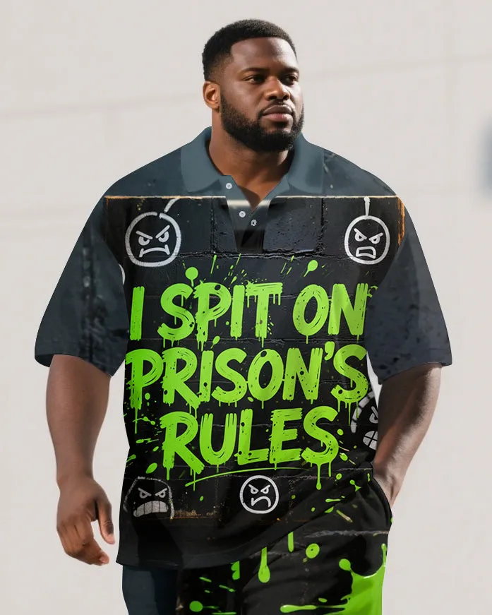 Men's Big and Tall Ink Splash PRISON Letter Design Short-Sleeve Polo Shirt & Shorts Set sold by Biggmans product image thumbnail 2