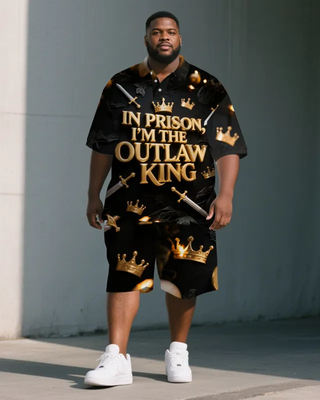 Big Men's PRISON KING Letter Sward and Crown Printed Short-Sleeve Polo Shirt & Shorts Set sold by Biggmans