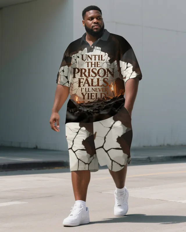 Men's Casual Dark Style PRISON Theme Lettering Relaxed Short-Sleeve Polo Shirt & Shorts Set sold by Biggmans