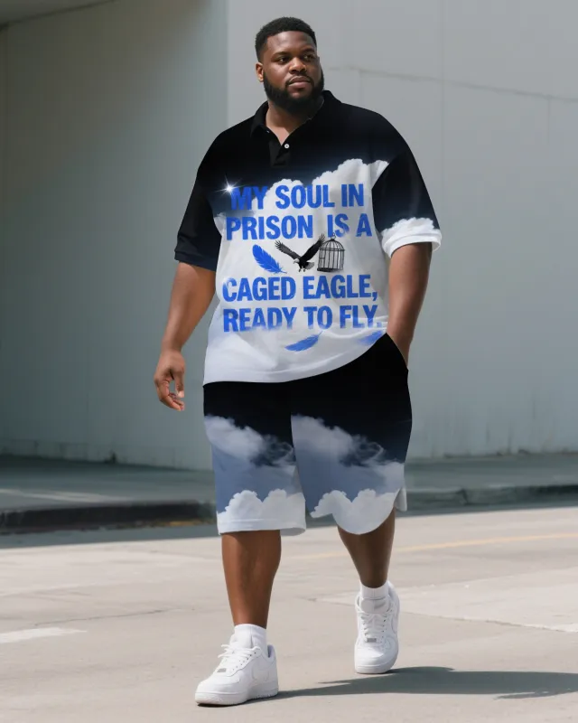 Big and Tall Men's Gradient Style Sky PRISON Theme Lettering Short Sleeve Polo Shirt Shorts Set sold by Biggmans
