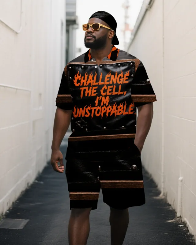 Big Men's Casual CHALLENGE THE CELL Lettering Relaxed Short-Sleeve Polo Shirt Shorts Set sold by Biggmans