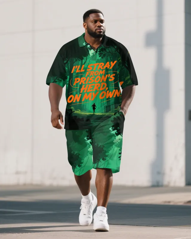 Big and Tall Men's Casual Forest Style PRISON Theme Lettering Short-Sleeve Polo Shirt Shorts Set sold by Biggmans