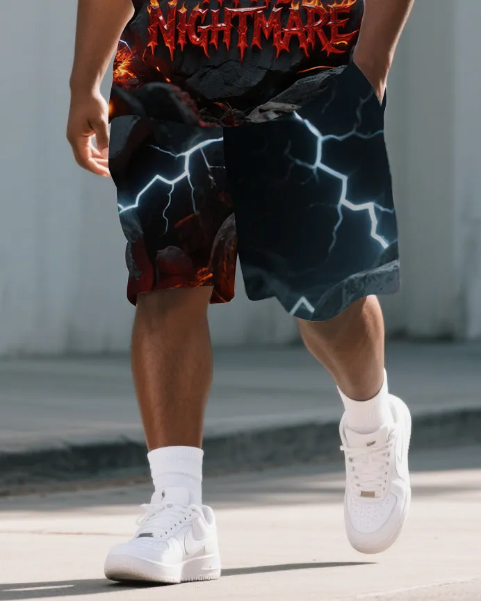 Big Men's Casual Dark Style PRISON Fire Letter Printed 2-Piece Short-Sleeve Polo Shirt Shorts Set sold by Biggmans product image thumbnail 3